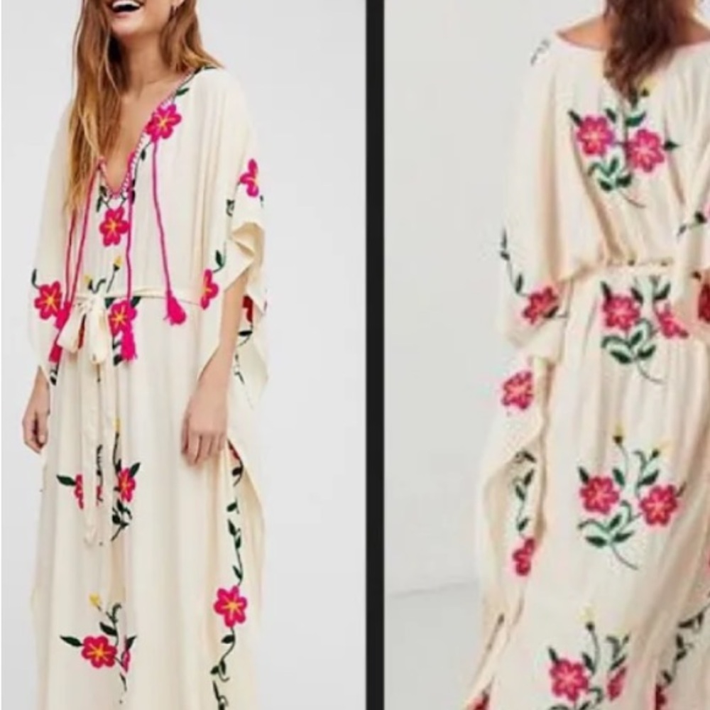 Spell - SAYULITA EMBROIDERED KAFTAN IN CREAM - NWT - M/L - Picture 4 of 14